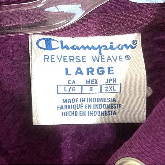 Champion Reverse Weave Purple Blue Logo Cropped Cutoff Hoodie Sweatshirt Large - Picture 8 of 11
